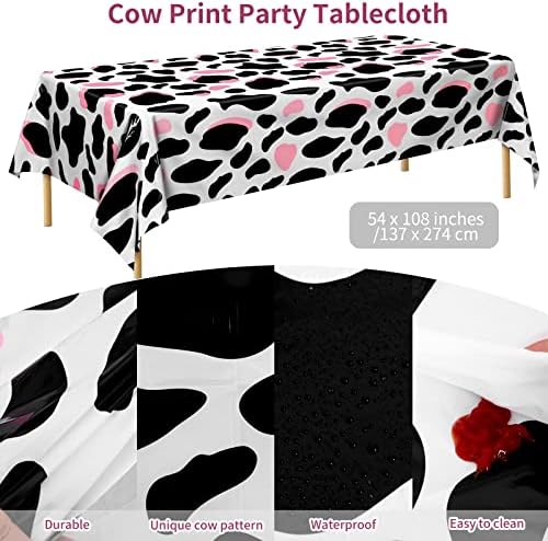 Durony 198 Piece Pink Cow Print Party Tableware Set