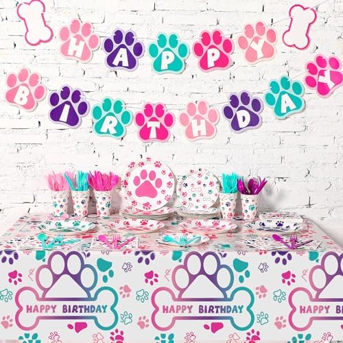 Gejoy 96 Pcs Dog Paw Party Tableware Kit for 24 Guests