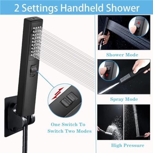 6 Inch Square High Pressure Rain Shower Head with Handheld Spray Combo