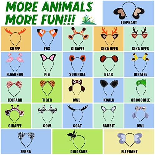 Xinnun 24 Pcs Jungle Animal Headbands for Parties and Photo Booths
