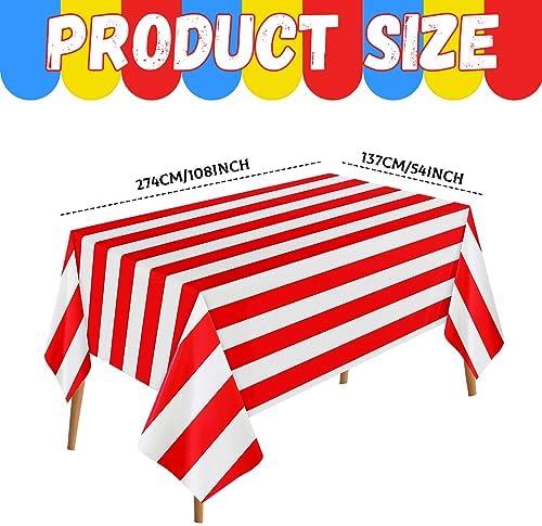 Hosuly 12 Pcs Red and White Striped Tablecloths for Kids Birthday Party
