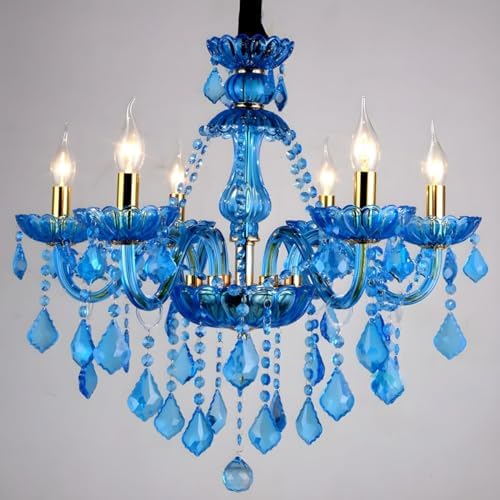RUNNUP 6-Light Blue Crystal Chandelier for Living Room Dining Room Bedroom