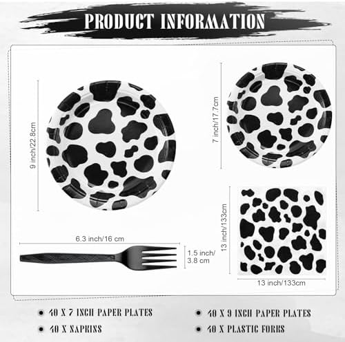 Layhit 160 Pcs Cow Print Birthday Plates Set for 40 Guests