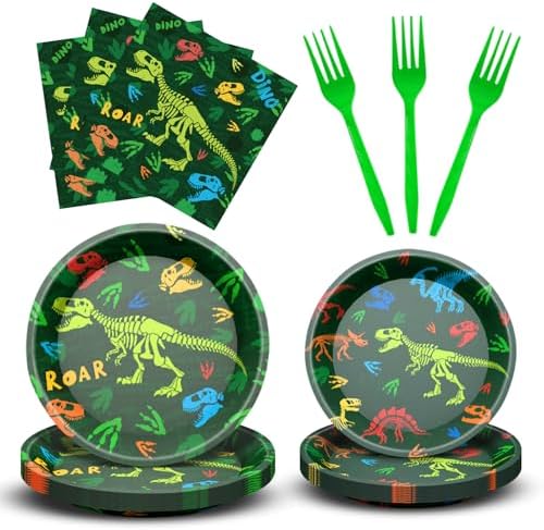 96 Pcs Dinosaur Plates Napkins Forks Party Set for 24 Guests