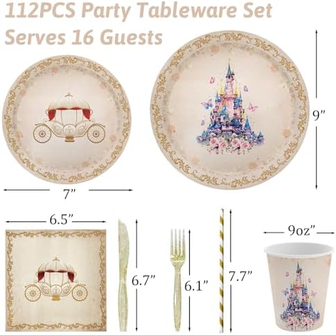 112 PCS Princess Party Plates and Napkins Set