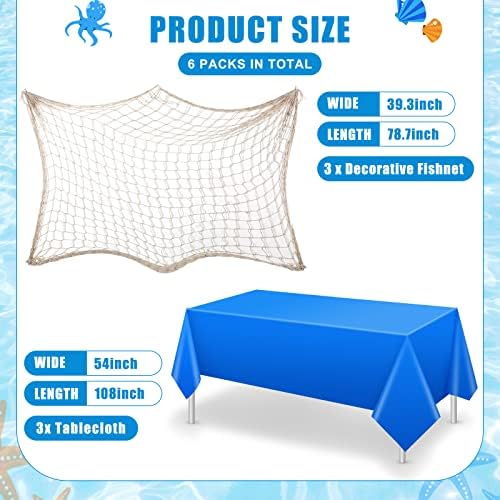 6 Pack Fish Net and Tablecloth Decor Set - Dark Blue