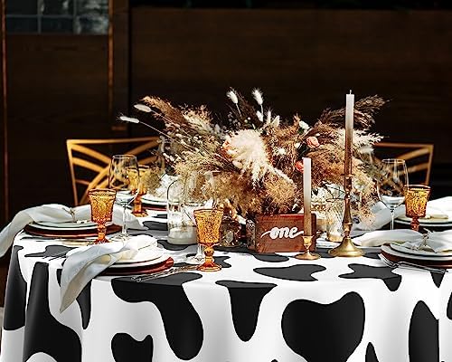 Kinlop 6 Pack Round Tablecloths 84 Inch Cow Print Plastic Table Covers