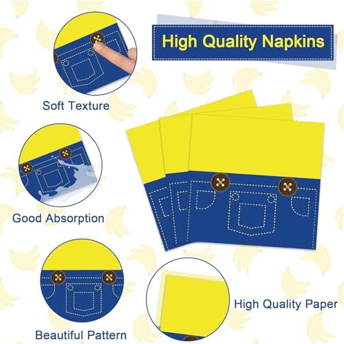 200Pcs Yellow Cartoon Party Plates Napkins Set for 50 Guests