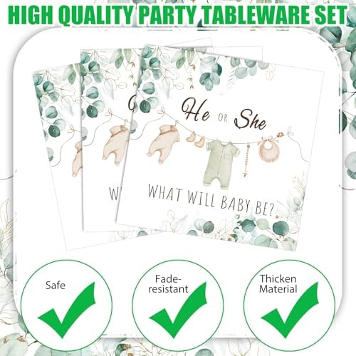 Sunnyray 96 Pcs Greenery Gender Reveal Plates Napkins Forks Set