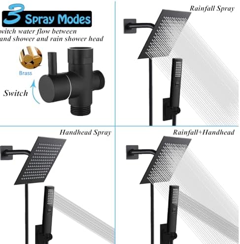6 Inch Square High Pressure Rain Shower Head with Handheld Spray Combo