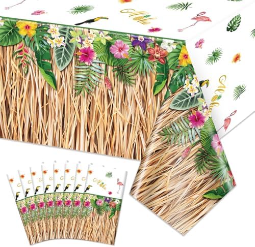 8 Pack Hawaiian Luau Grass Tablecloths for Party