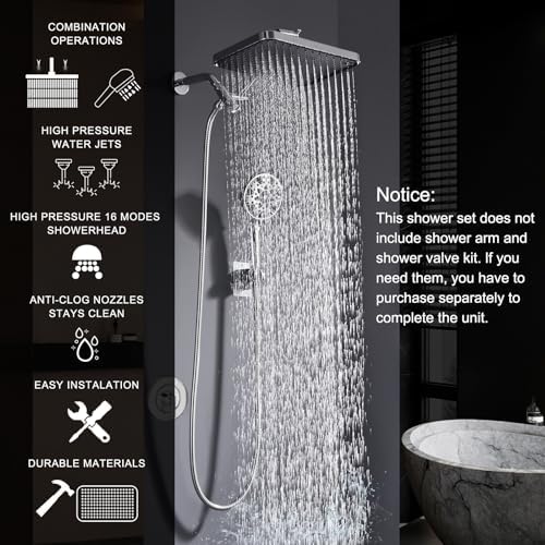 High Pressure Shower Head with 7 Spray Modes and 14 Inch Rainfall