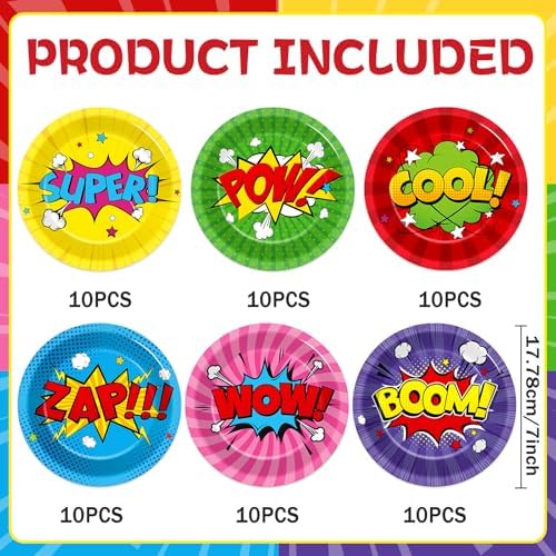 60Pcs Super Hero Party Paper Plates for Kids Birthday Baby Shower