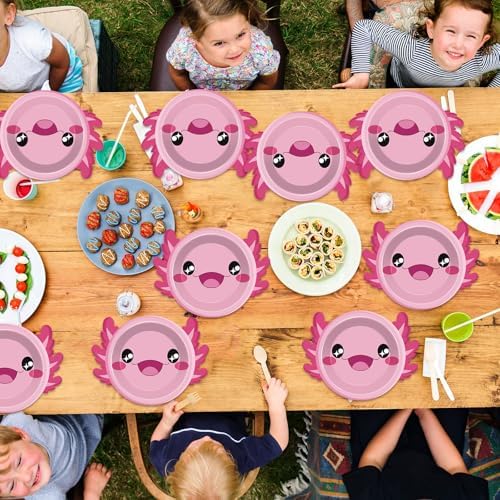 60Pcs Pink Axolotl Shaped Party Plates for Kids Birthday Baby Shower