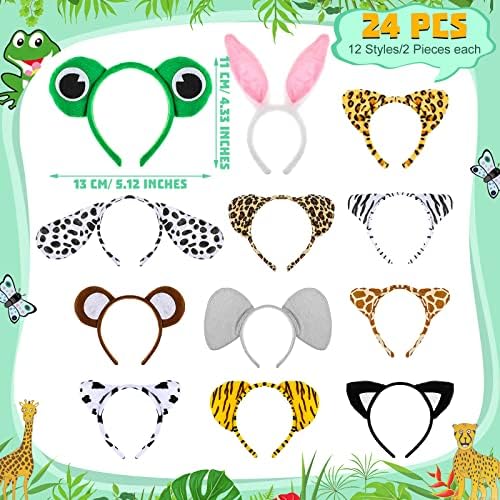 Chunyin 24 Pack Plush Animal Ear Headbands for Parties and Cosplay
