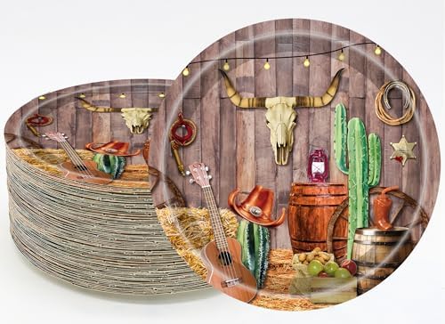 50Pcs Western Party Plates for Cowboy Theme Events