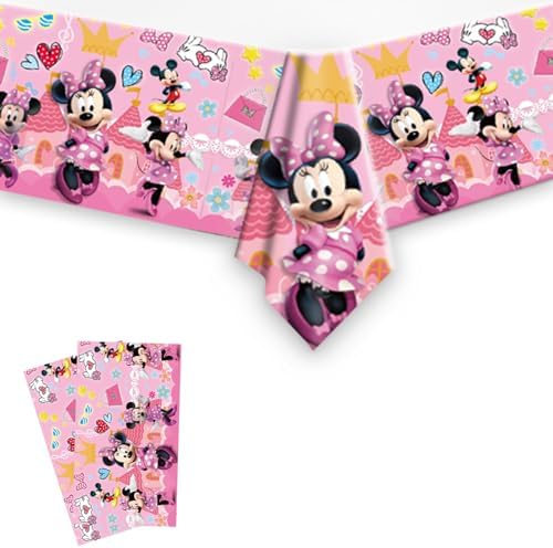 2pcs Minnie Tablecloth Disposable Tablecover for Birthday Party Decorations
