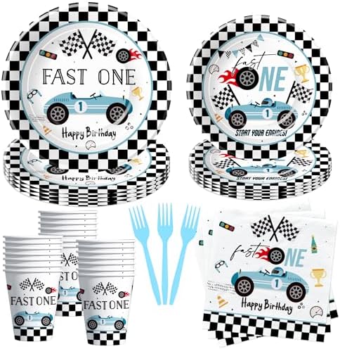 Race Car First Birthday Tableware Set for 24 Guests