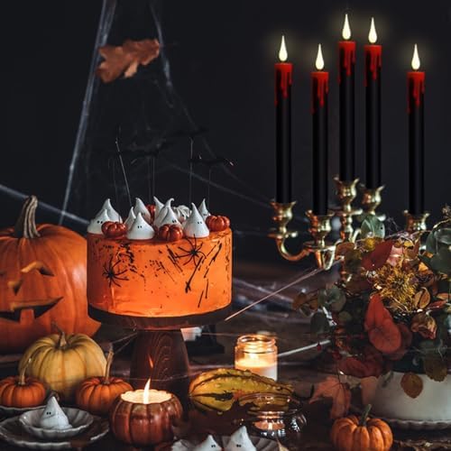 GenSwin Halloween Black Taper Flameless Candles with Remote Timer