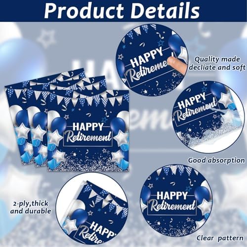 Retirement Party Plates Napkins Set 96 Pcs Blue Silver
