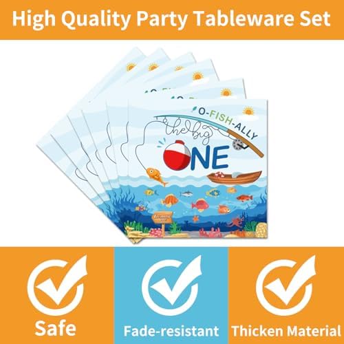 Fishing Themed 1st Birthday Tableware Set - 96PCS for 24 Guests