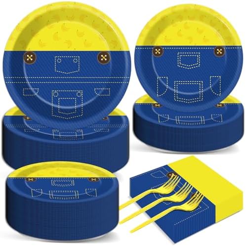 200Pcs Yellow Cartoon Party Plates Napkins Set for 50 Guests