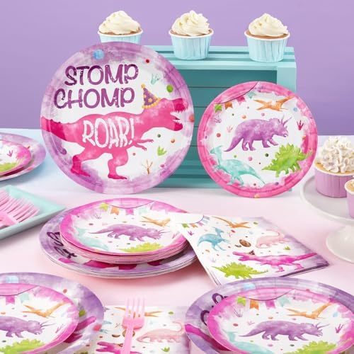 WERNNSAI Dinosaur Party Tableware 64 PCS Plates Napkins Forks