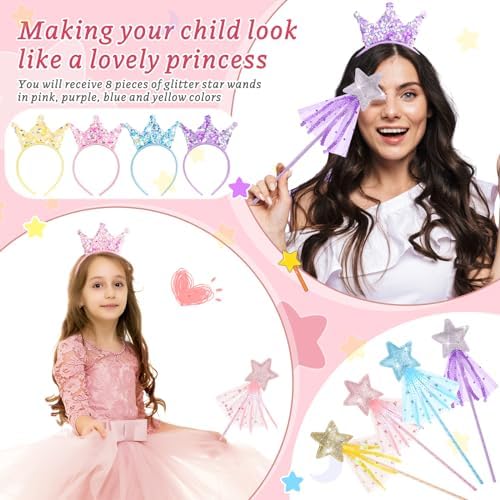 48 Pcs Princess Wands Crown Headbands Party Favor Set