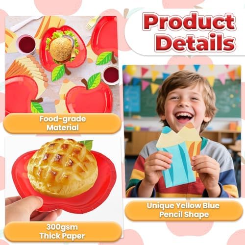OumuaMua 100Pcs Back to School Apple Plates and Pencil Napkins Set