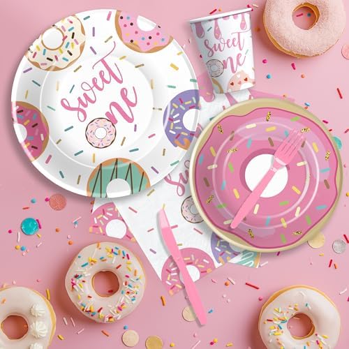 Xigejob Donut Themed Birthday Plates Napkins Set