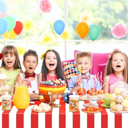 Carnival Theme Red and White Striped Tablecloths 87x51 4pcs