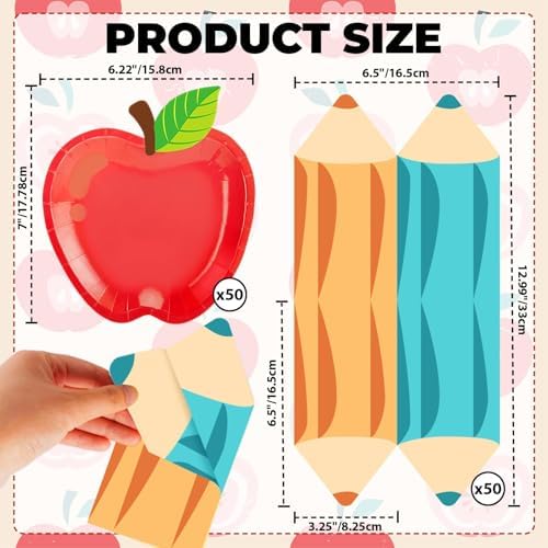 OumuaMua 100Pcs Back to School Apple Plates and Pencil Napkins Set