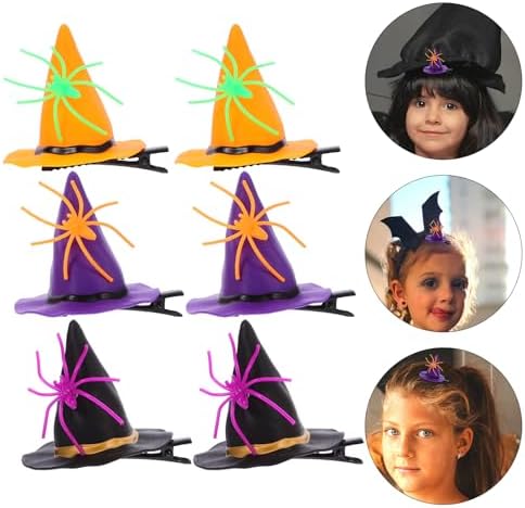 LOGOFUN 4 Sets Halloween Pumpkin Hair Clips with Spider Witch Hat Headpiece