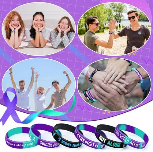 64PCS Suicide Prevention Awareness Party Favors with Ribbon Buttons and Silicone Bracelets