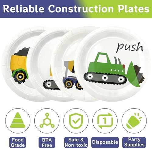 48PCS Construction Birthday Party Plates for Kids
