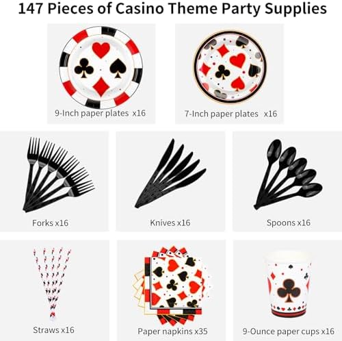 Durony 147 Piece Casino Party Tableware Set for 16 Guests