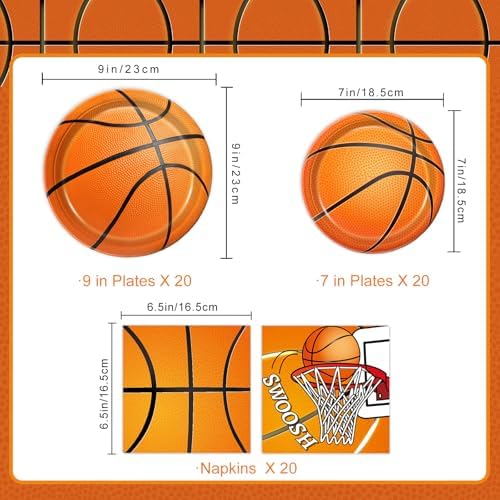 Oigco 60 Pcs Basketball Plates and Napkins for Parties