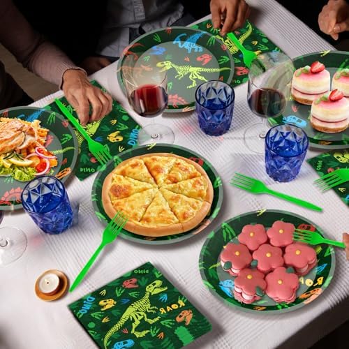 96 Pcs Dinosaur Plates Napkins Forks Party Set for 24 Guests