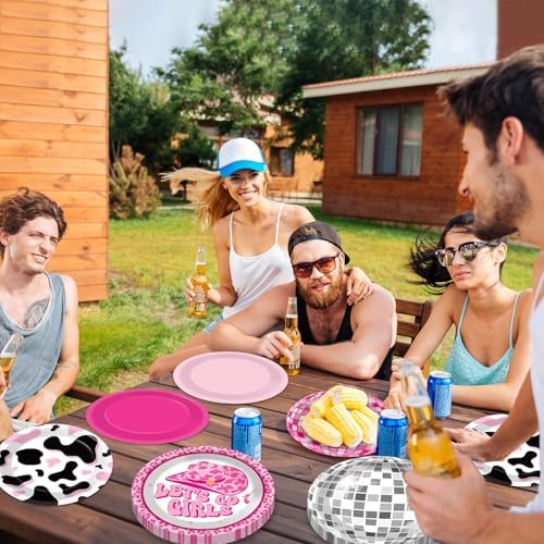 60pcs Hot Pink Disco Cow Print Plates
