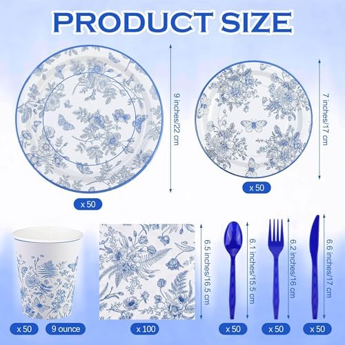 400 Pieces Blue and White Flower Party Tableware Set
