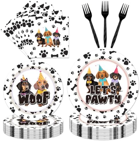 96PCS Dog Themed Disposable Tableware Set for 24 Guests
