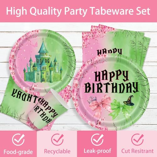 142pcs Pink Green Witch Party Tableware Set