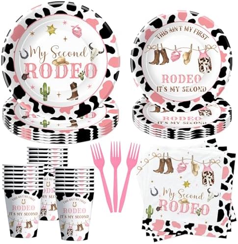Western Cowgirl 2nd Birthday Tableware Set for 24 Guests