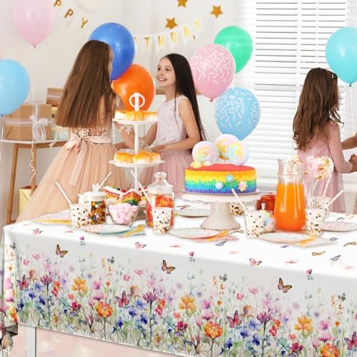HAKOTI Wildflower Party Tablecloth Set - 3PCS Rectangular Decorations