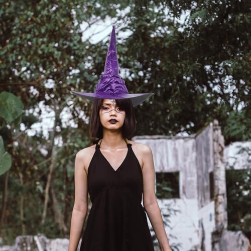 LOGOFUN Halloween Witch Hat Purple Wizard Costume Hat