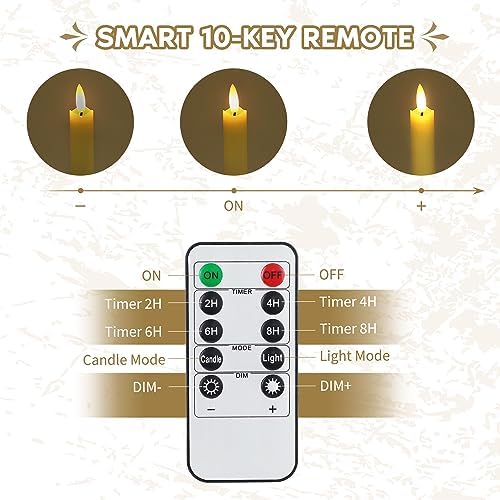 6 Pack Flameless LED Taper Candles with 2 Remotes and Holders