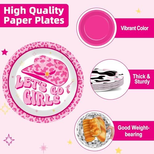60pcs Hot Pink Disco Cow Print Plates