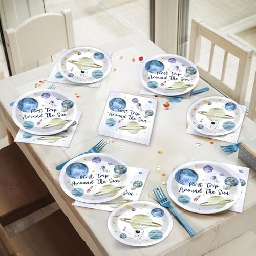 ZOIIWA 200 Pcs Space Themed Birthday Tableware Set for 50 Guests