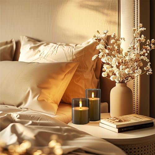 Hausware Flameless Candles LED with 3D Bulb Remote Timer Set of 3