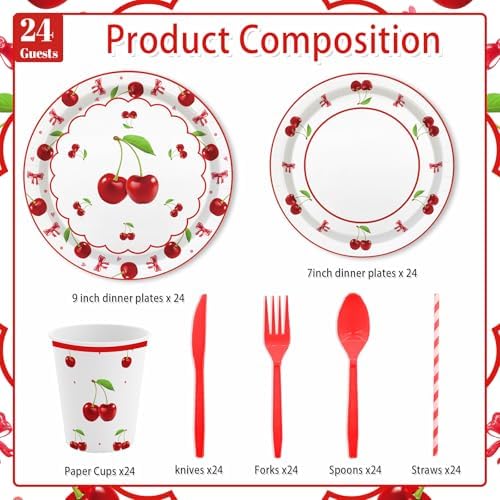 MEHOFOND 168Pcs Cherry Birthday Party Supplies Set